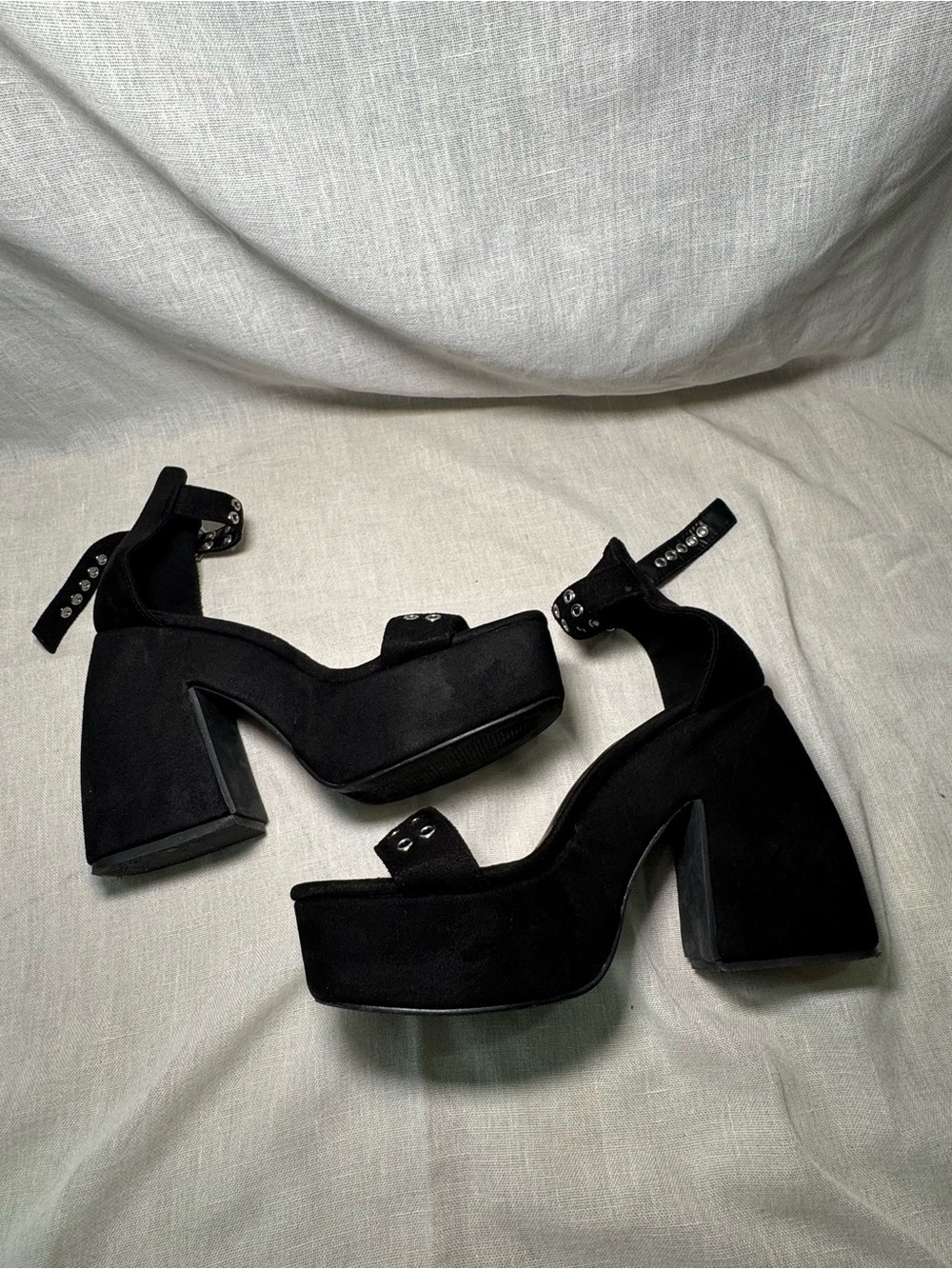 Black Platform Block Heel Sandals with Ankle Strap
